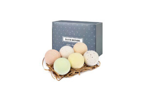 Bath bomb box with a clear window to display the vibrant colors and shapes of the products